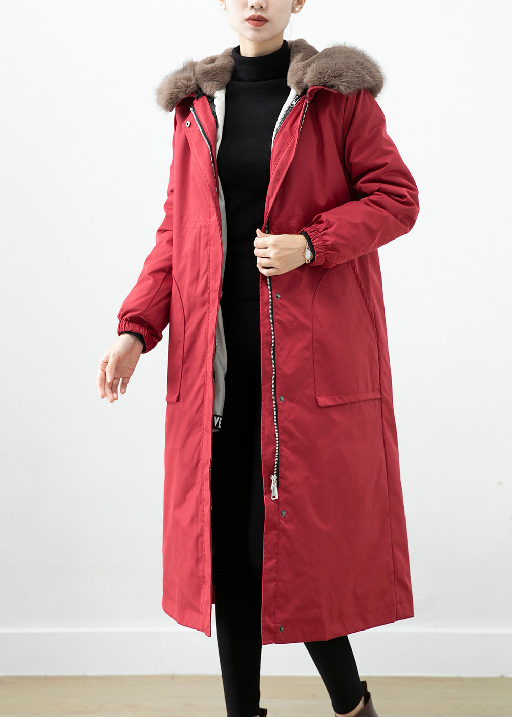 WW | Warm Otter Rabbit Hair Lined Women's Coats Little Fox Collar Winter