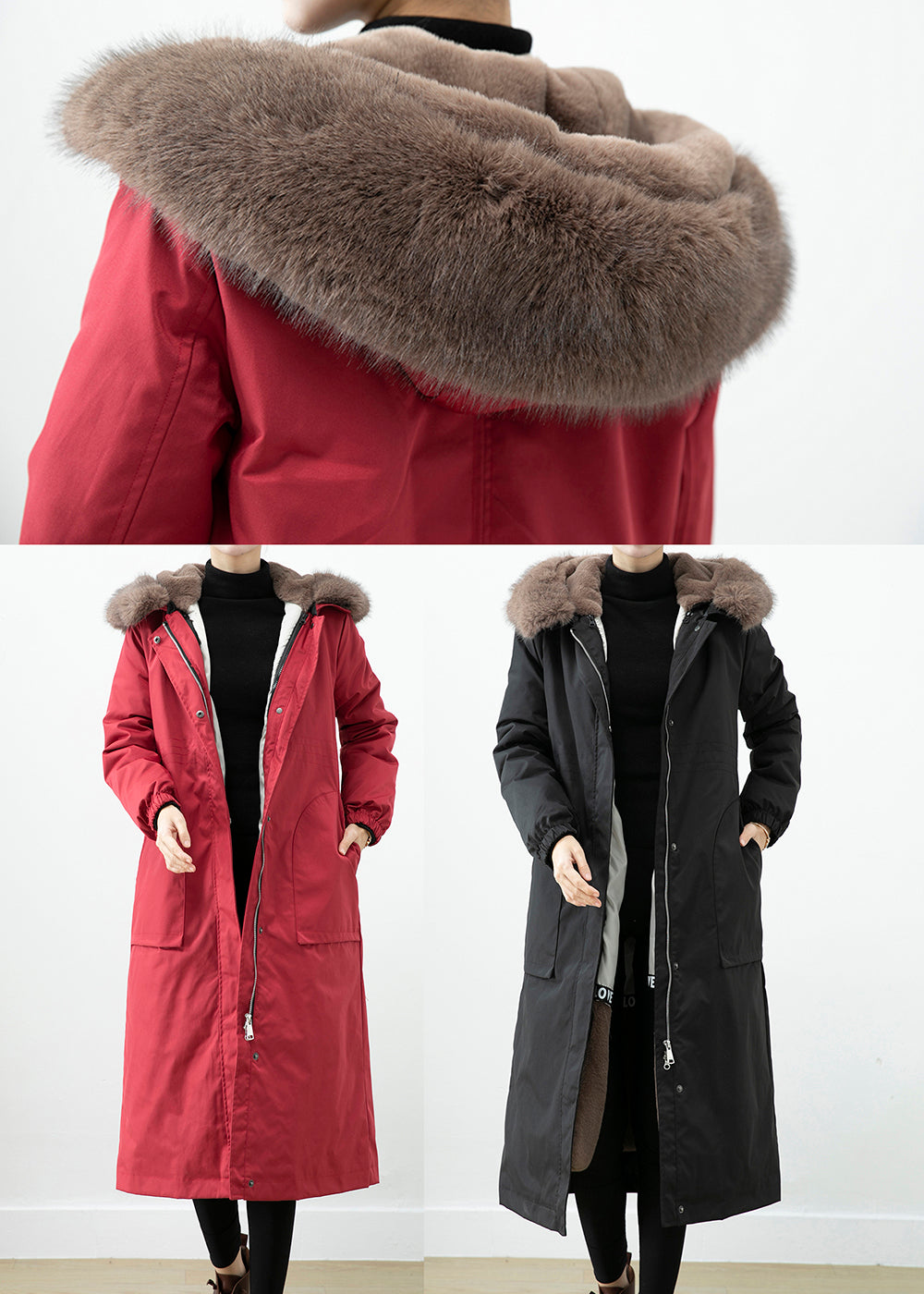 WW | Warm Otter Rabbit Hair Lined Women's Coats Little Fox Collar Winter