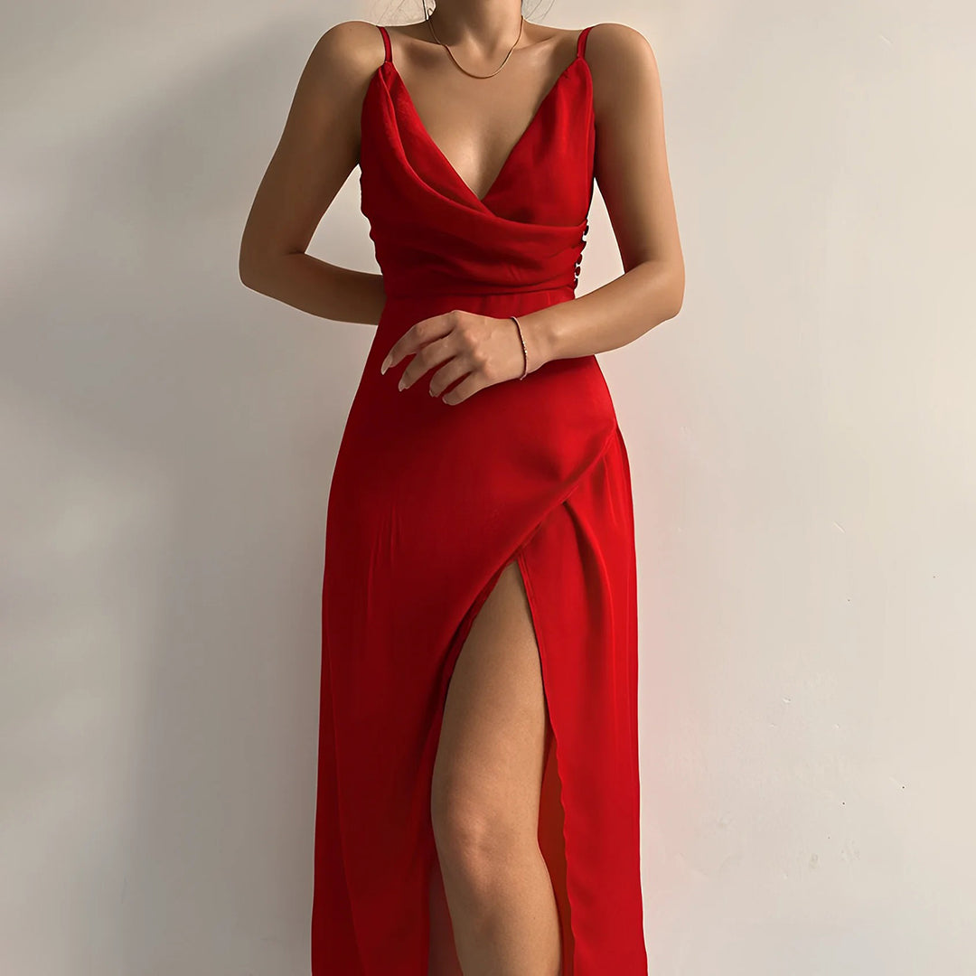 WW | Elegantes Satin Kleid Mit Schlitz Für Damen
