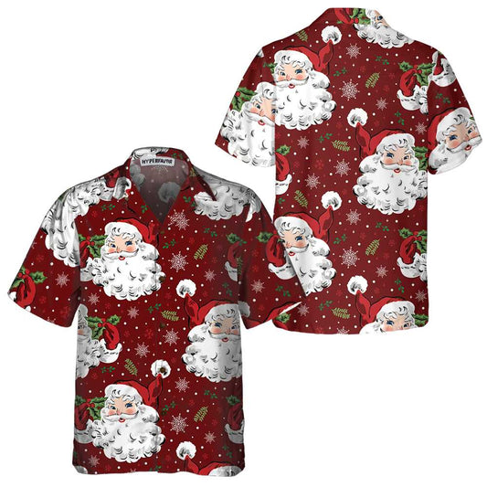 WW | Rote Santa Gemütliche Weihnachts-Hawaiian-Shirt, Kurzarm Santa Weihnachts-Hawaiian-Shirt, Geschenk für den Weihnachtstag