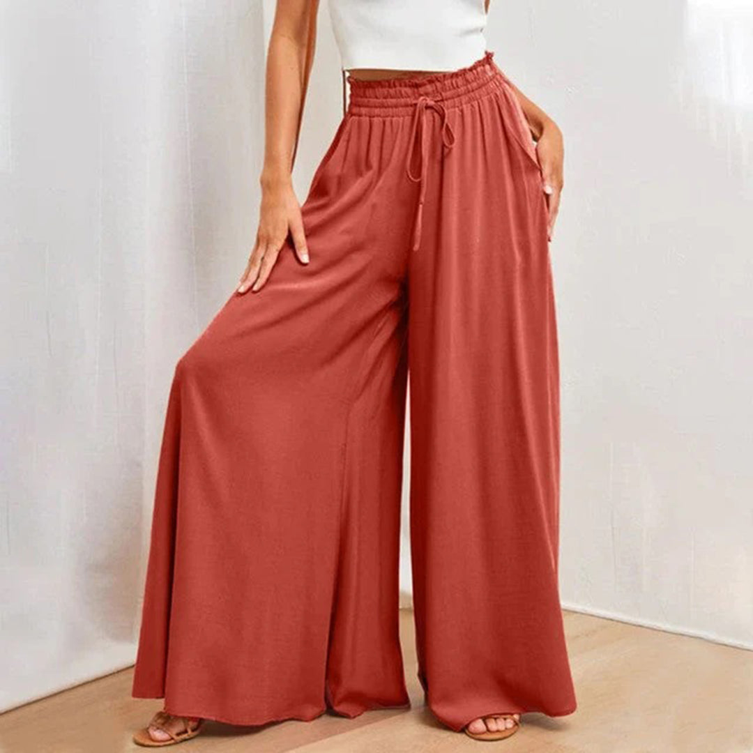 WW | Maxi Rock Hohe Taille Elastisch mit Schnürung A-Linie mit Taschen Lang und Luftig