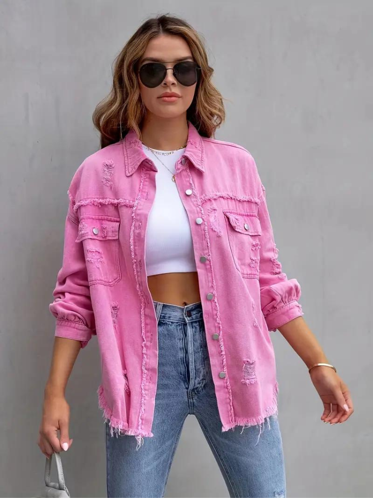WW Denim Jacke | Übergroße zerrissene Denimjacke für Frauen
