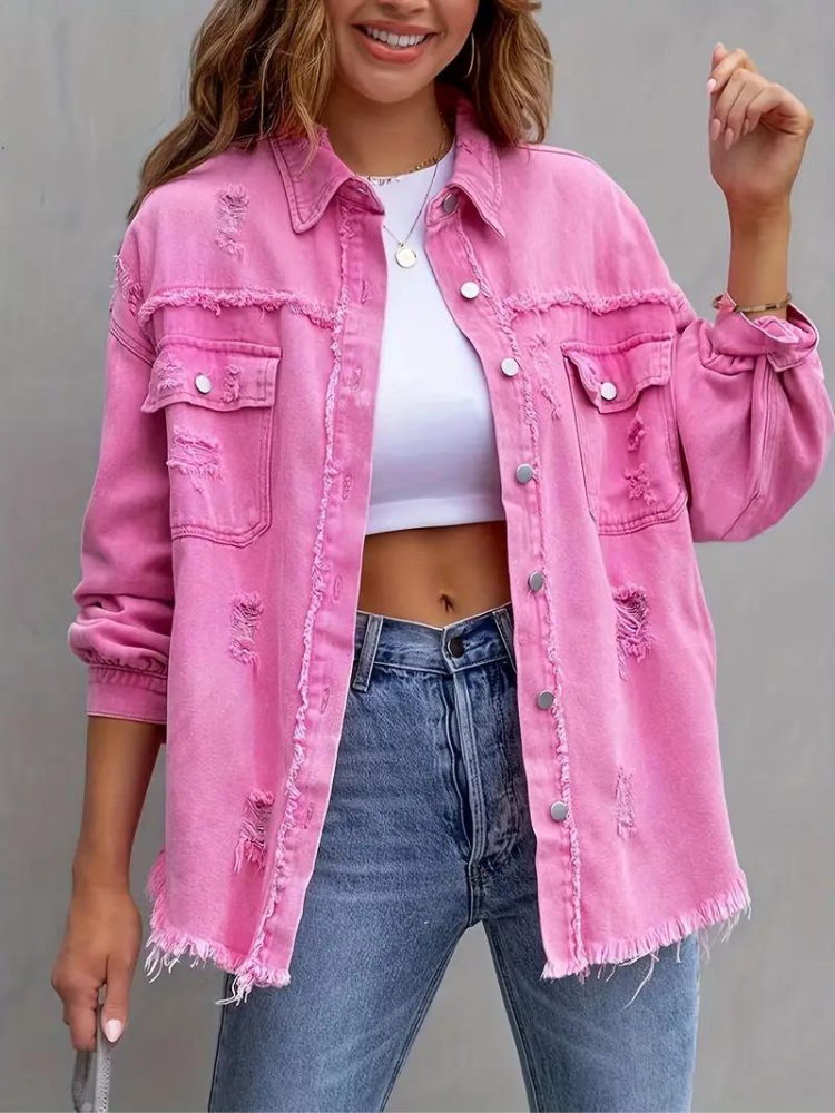 WW Denim Jacke | Übergroße zerrissene Denimjacke für Frauen