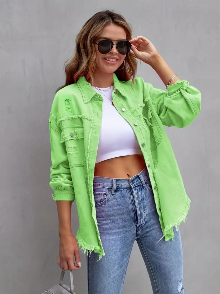 WW Denim Jacke | Übergroße zerrissene Denimjacke für Frauen