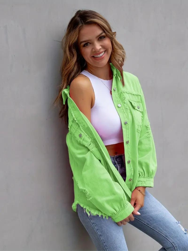 WW Denim Jacke | Übergroße zerrissene Denimjacke für Frauen