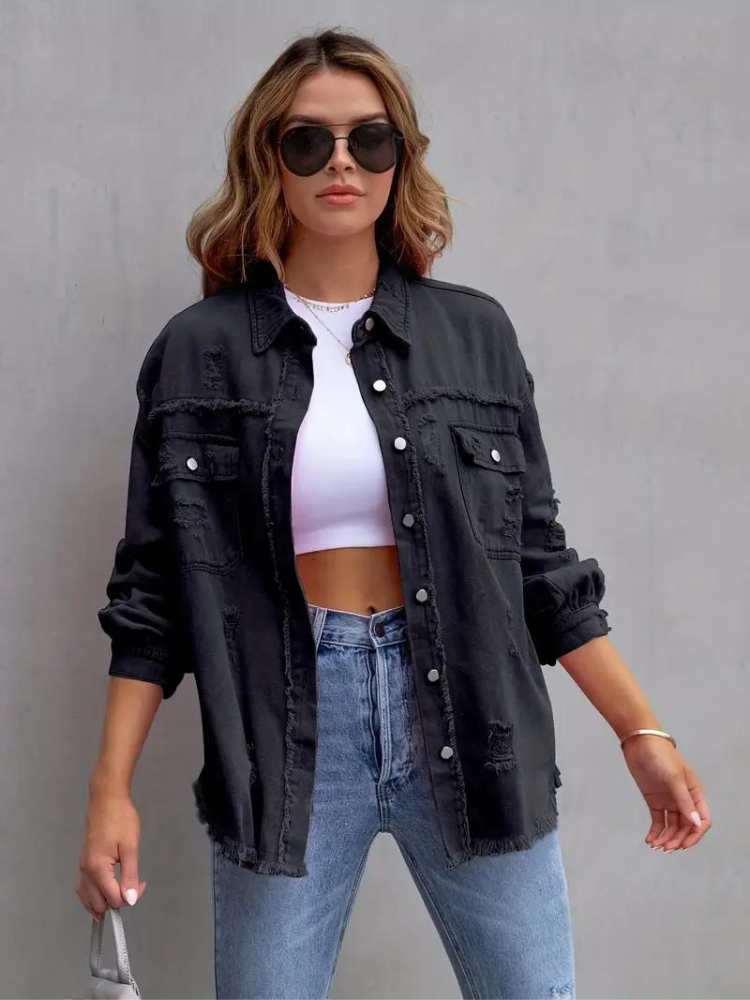 WW Denim Jacke | Übergroße zerrissene Denimjacke für Frauen
