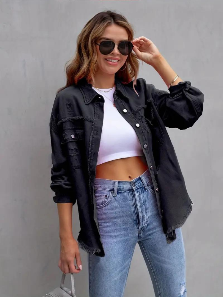 WW Denim Jacke | Übergroße zerrissene Denimjacke für Frauen