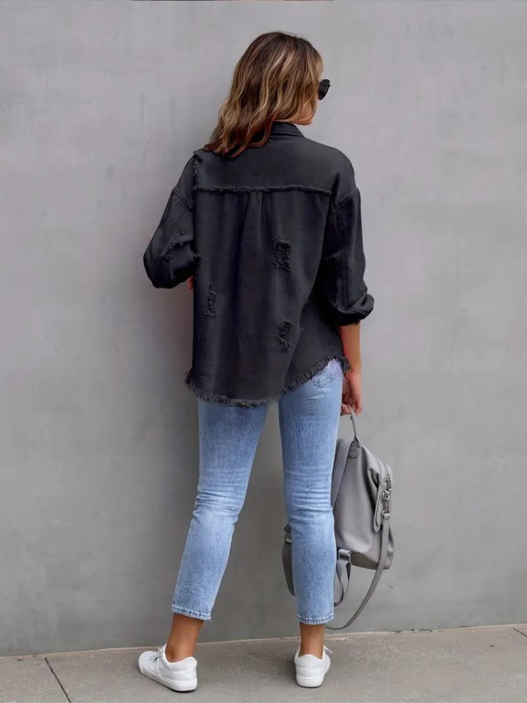 WW Denim Jacke | Übergroße zerrissene Denimjacke für Frauen