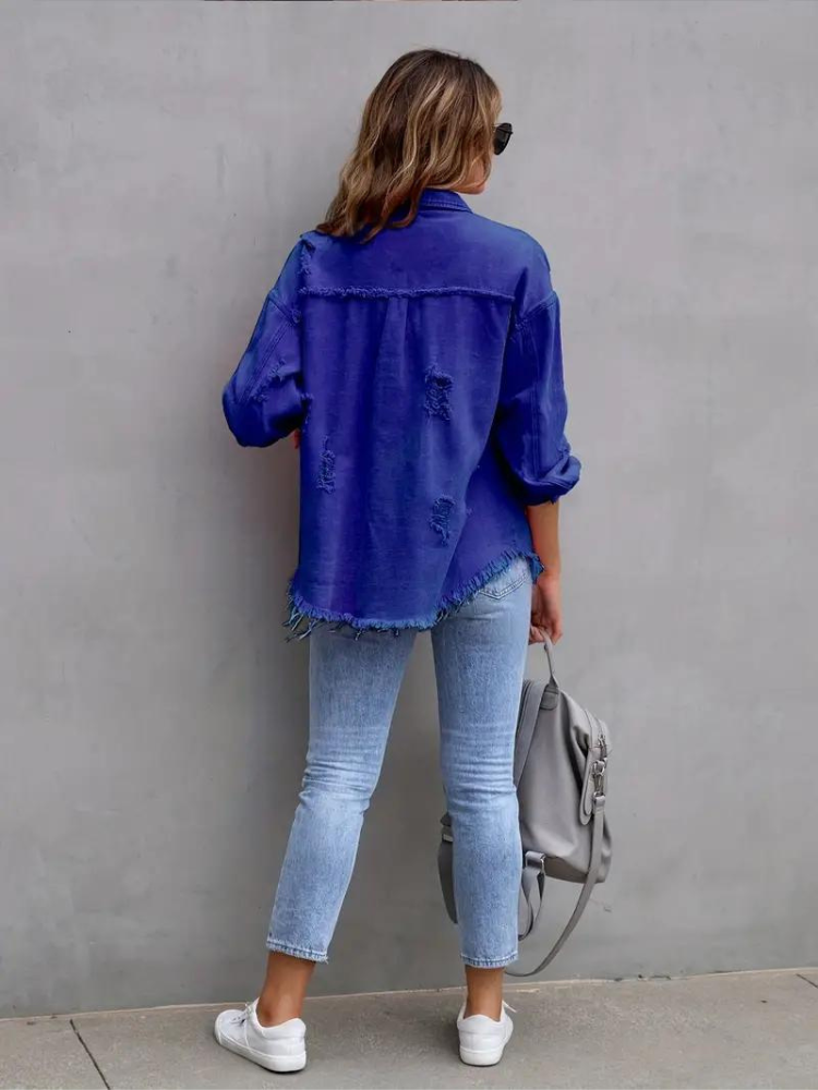 WW Denim Jacke | Übergroße zerrissene Denimjacke für Frauen