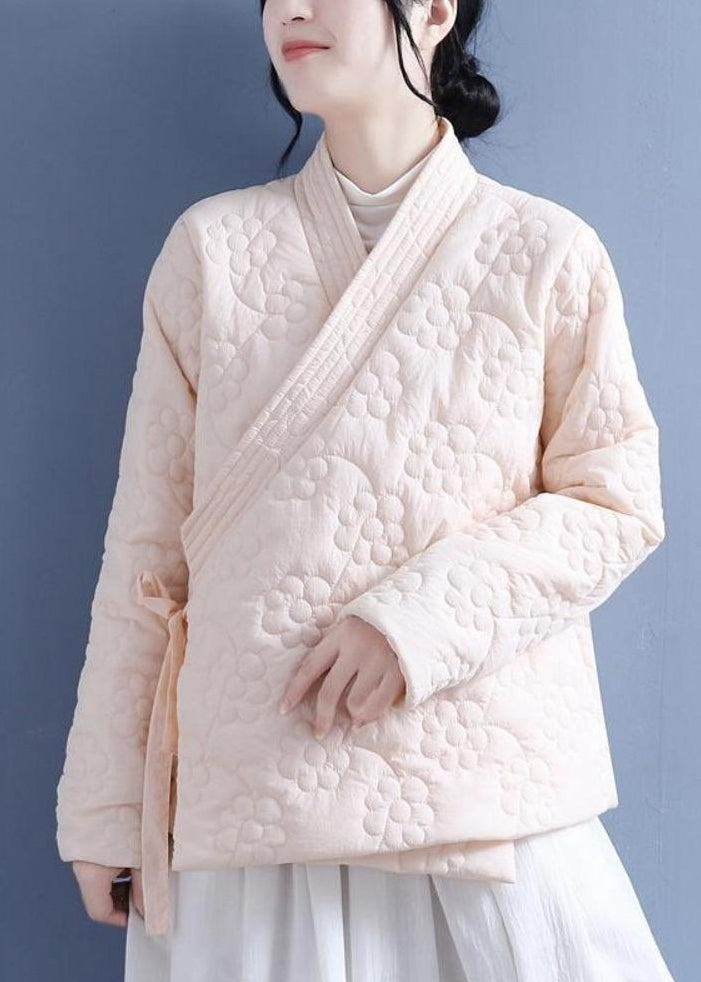WW | Beige Lacing Stereoscopic Floral Fine Cotton-Filled Jackets