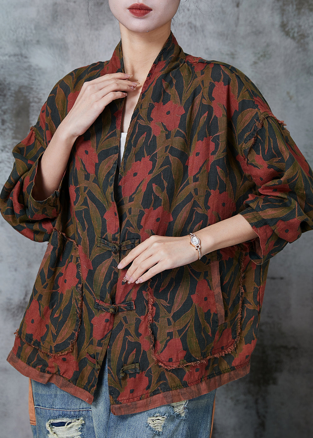WW | Black Print Chinese Button Linen Coats