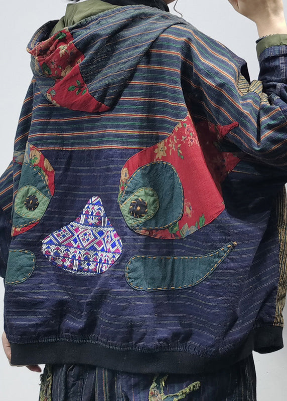WW | Farbblock bestickte Kapuzenjacken mit Taschen Patchwork Langarm