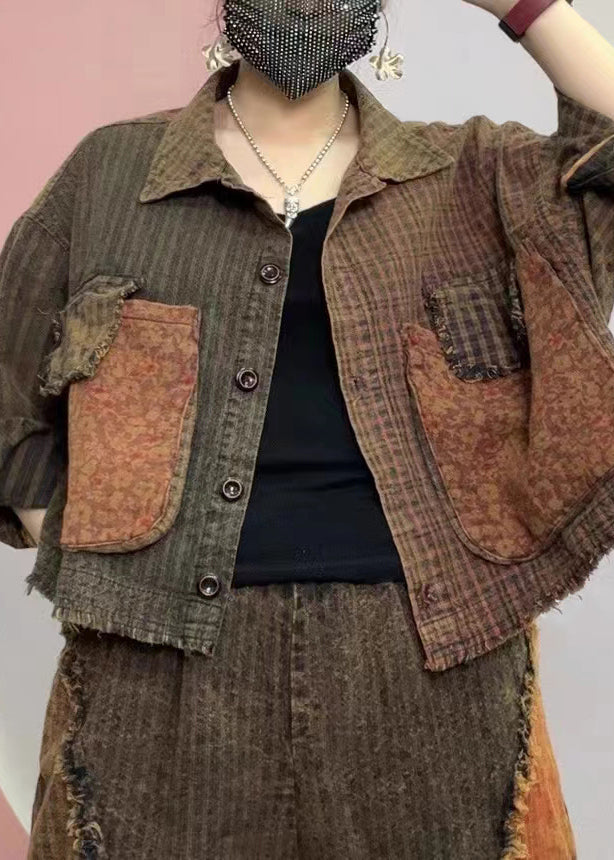 WW | Plaid Peter Pan Collar Button Pockets Cotton Coats