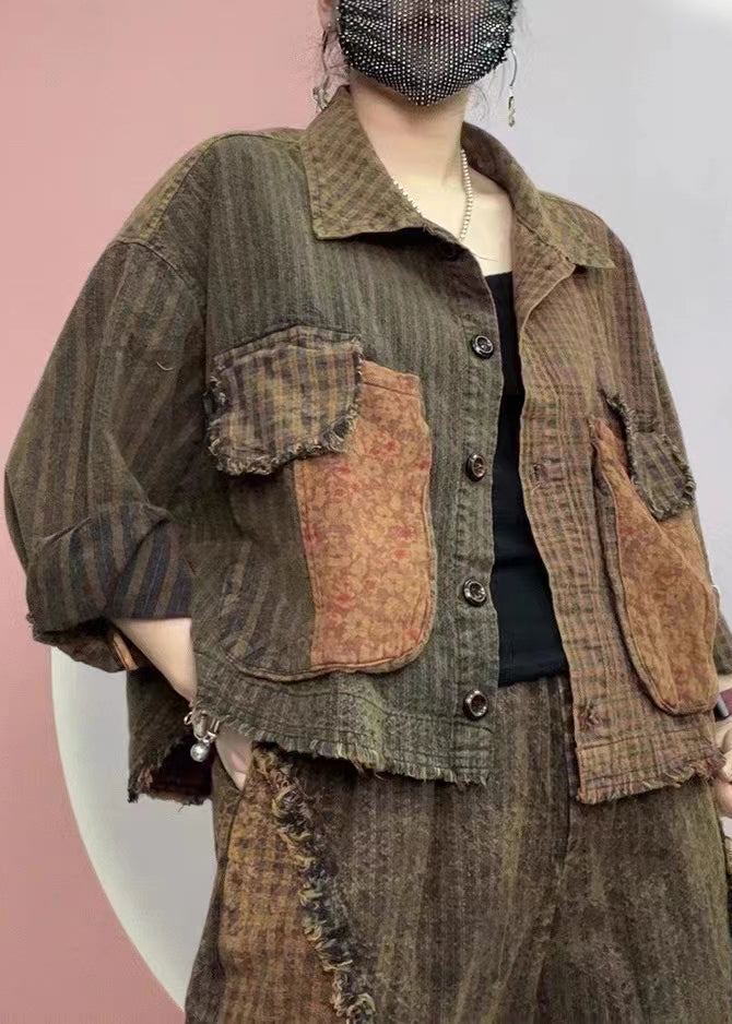 WW | Plaid Peter Pan Collar Button Pockets Cotton Coats