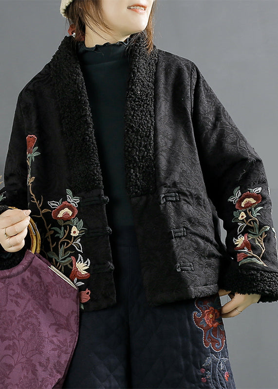 WW | Purple Embroidered Faux Fur Patchwork Fine Cotton-Filled Jackets Winter