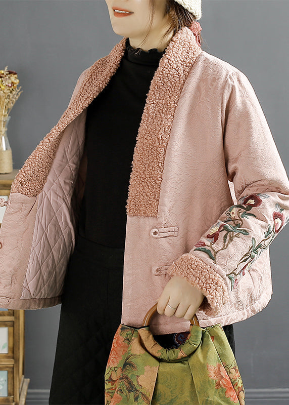 WW | Purple Embroidered Faux Fur Patchwork Fine Cotton-Filled Jackets Winter