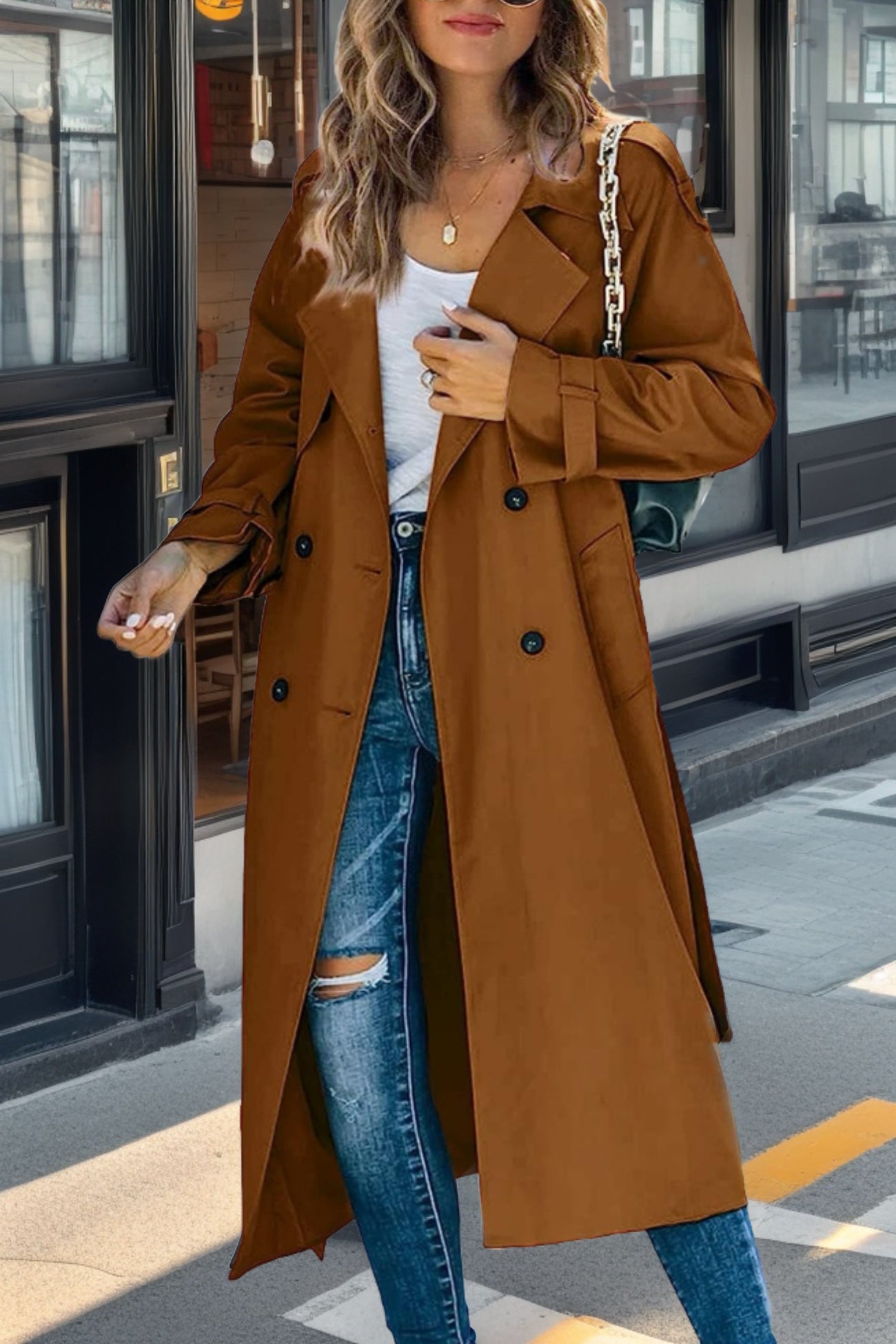 WW | Langer Trenchcoat Für Damen - Zweireihig