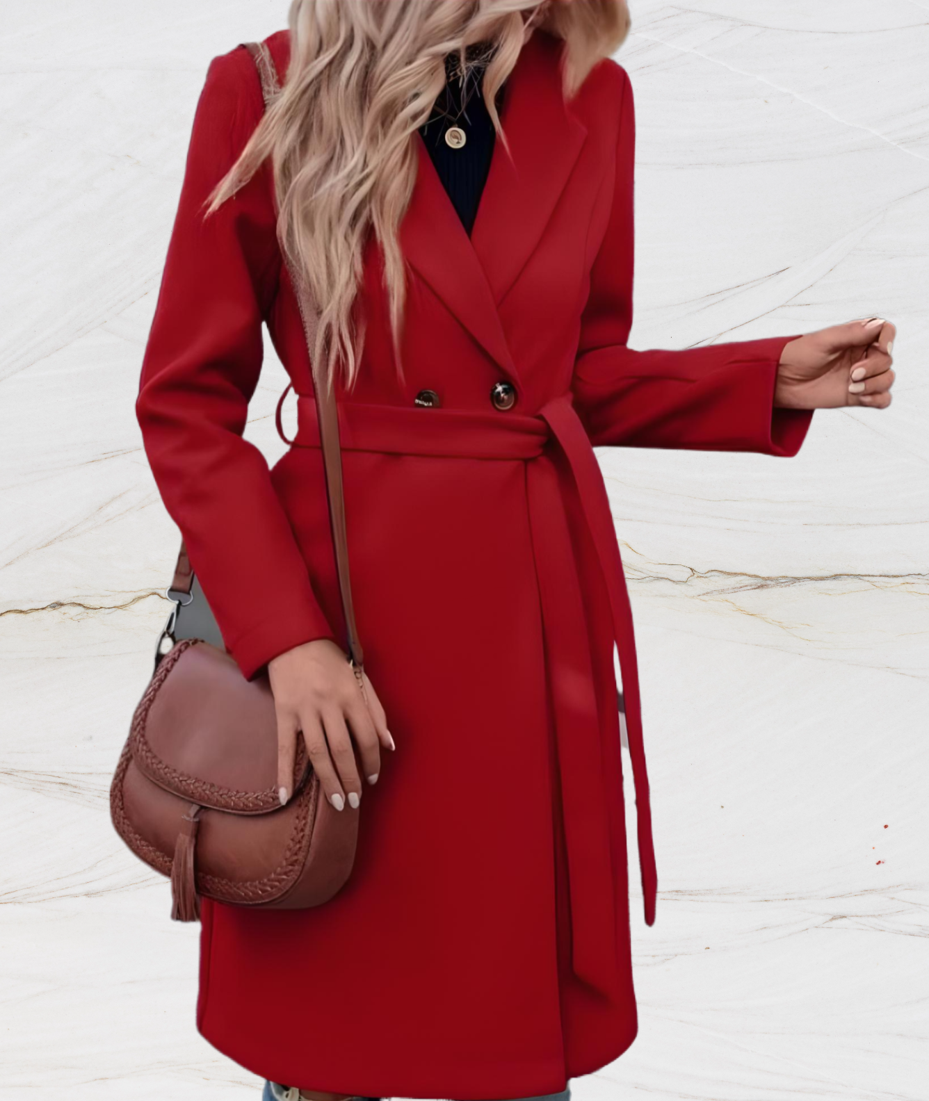 WW | Long women's coat with large button collar