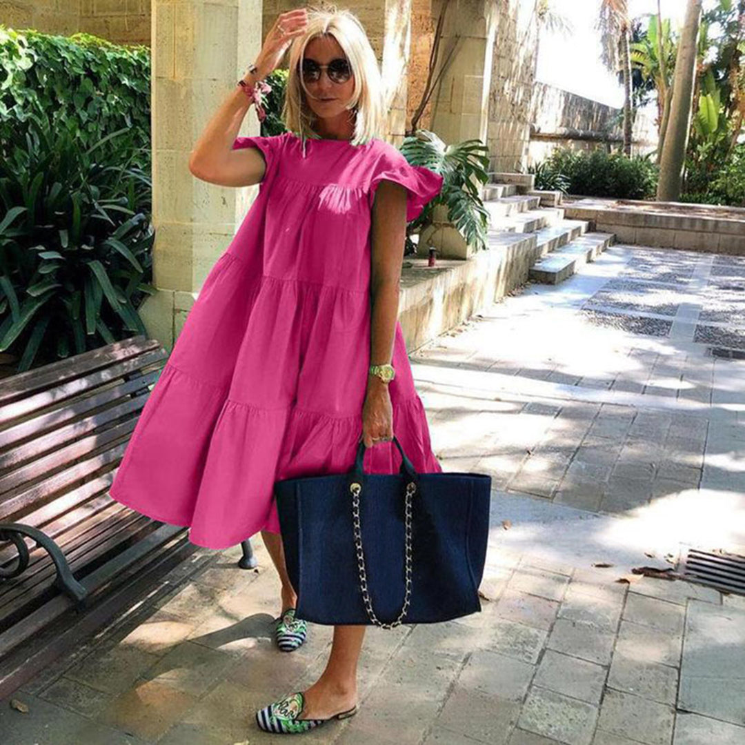WW | A-line dress Knee-length Short-sleeve Floral appliqué Lightweight