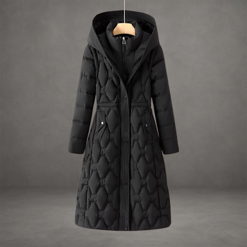 WW | Hooded Maxi Puffer Coat - Quilted Coat with Button Placket