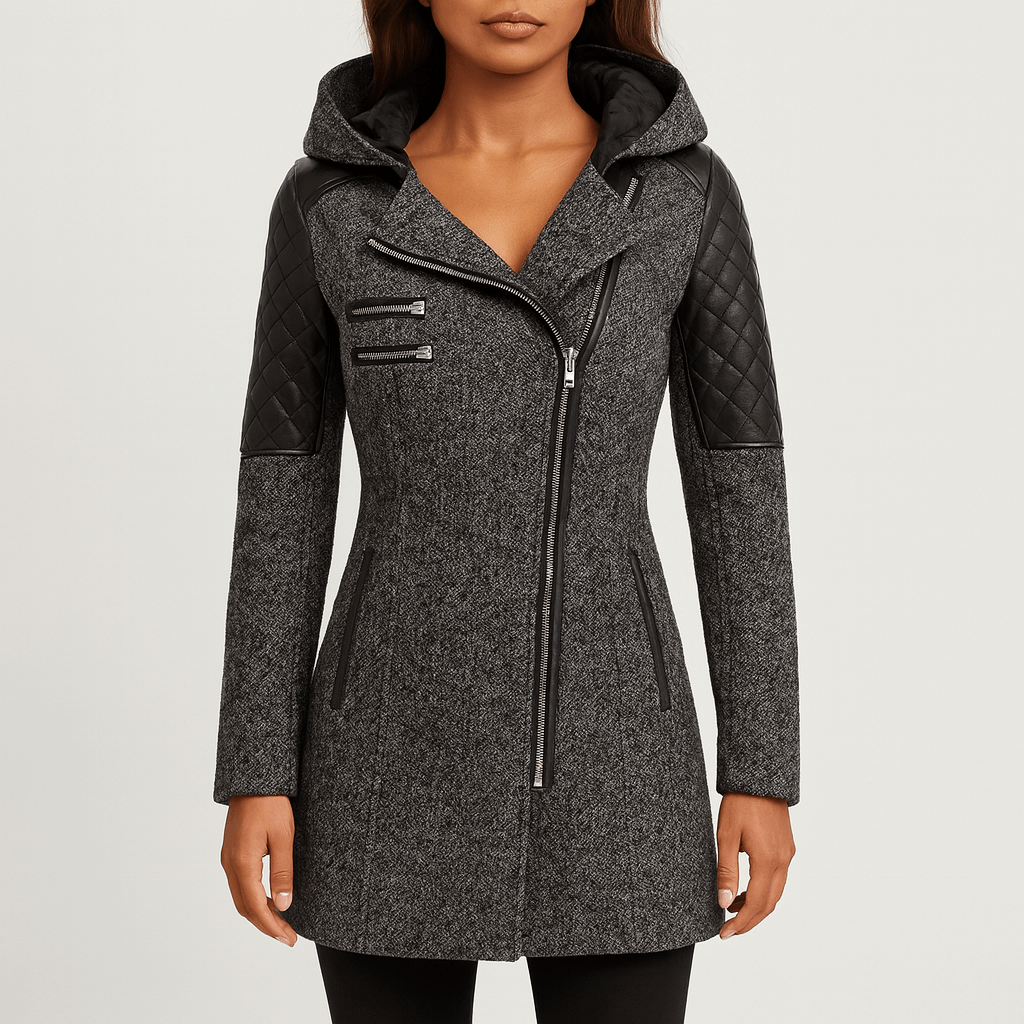 WW | Damen Asymmetrischer Reißverschluss-Jacke Gequiltete Paneele
