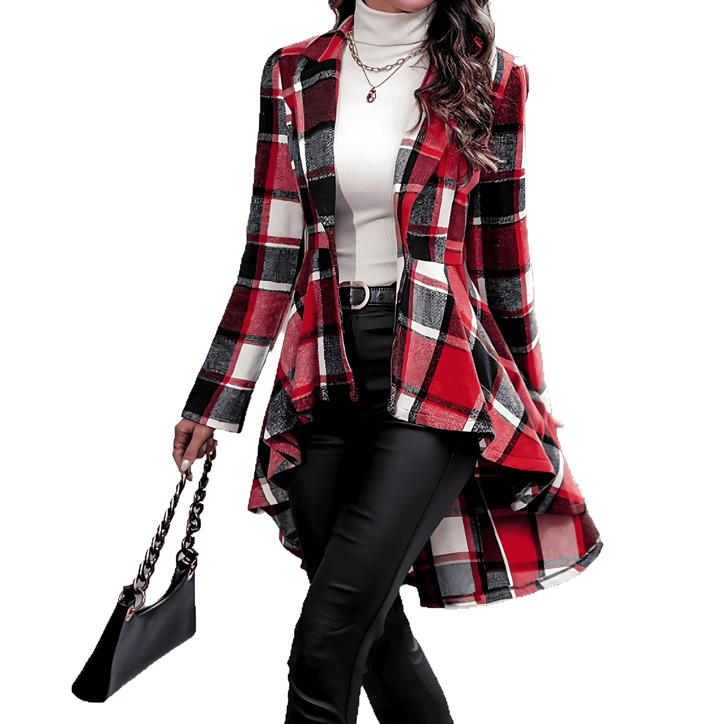 WW | Frauen Karomuster Jacke Asymmetrisches Hemd