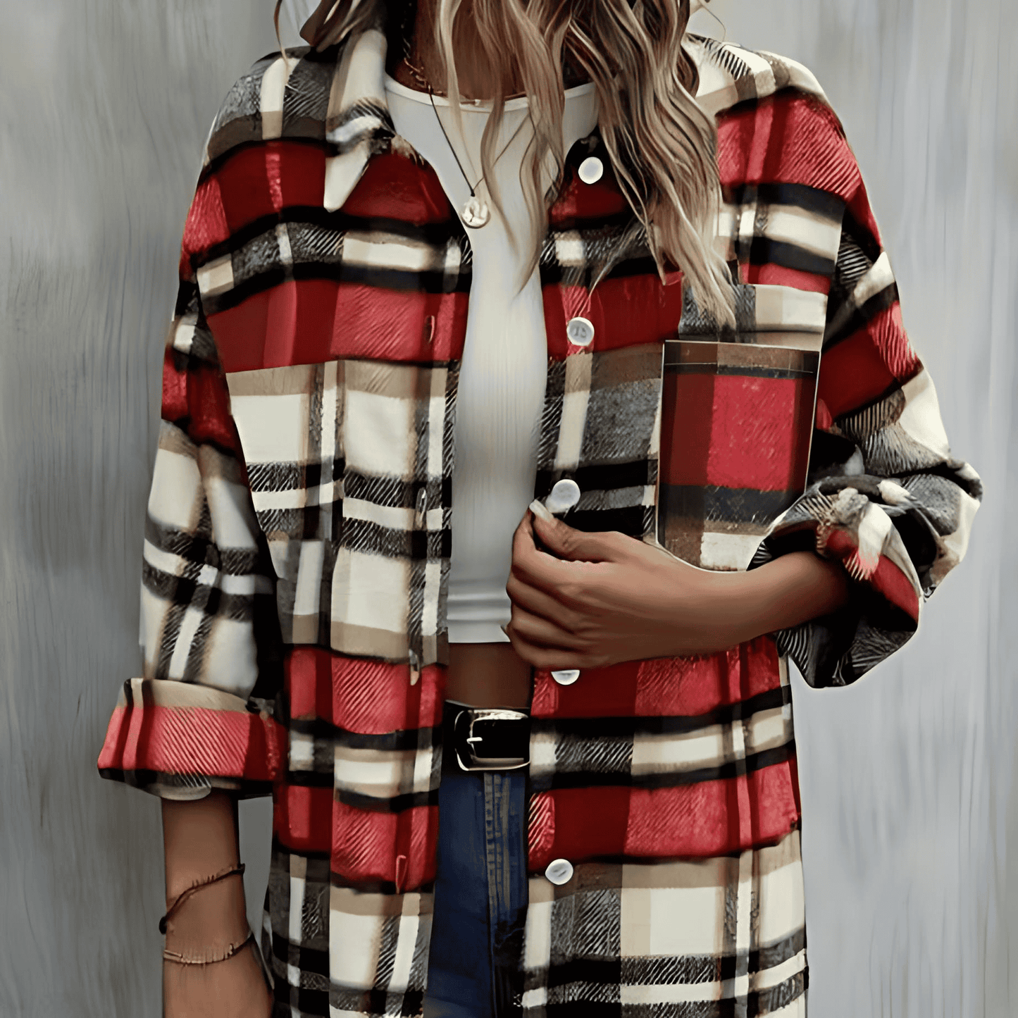 WW | Damen Karierte Shirtjacke Casual Stil