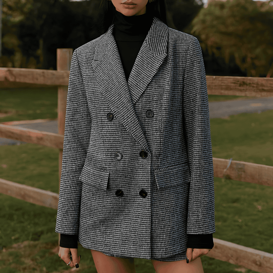 WW | Damen Doppelter Tweed Blazer Hahnenfußmuster