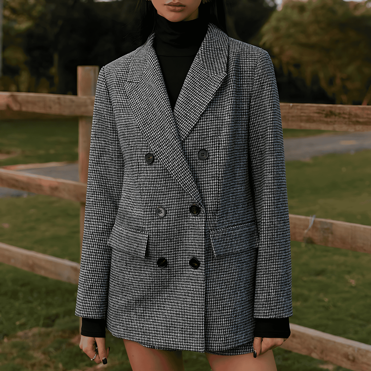 WW | Damen Doppelter Tweed Blazer Hahnenfußmuster