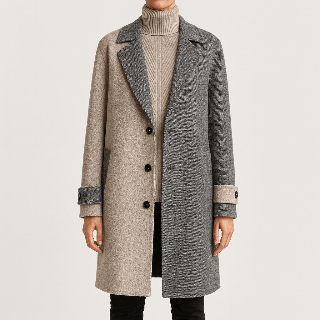 WW | Frauen Elegante Zweifarbige Lange Jacke Klassischer Stil