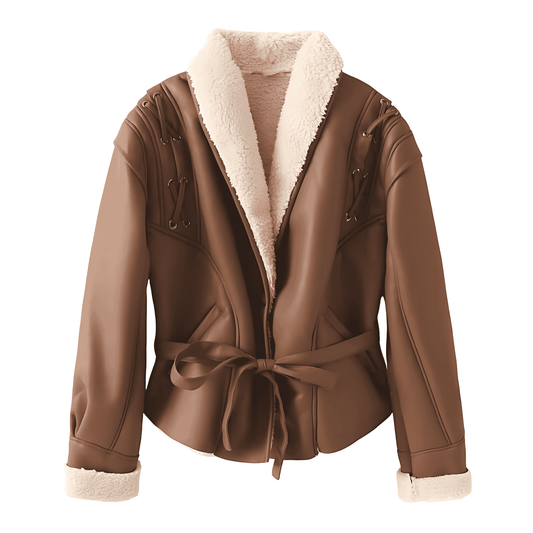 WW | Damen Fake Lederjacke mit Teddy Futter
