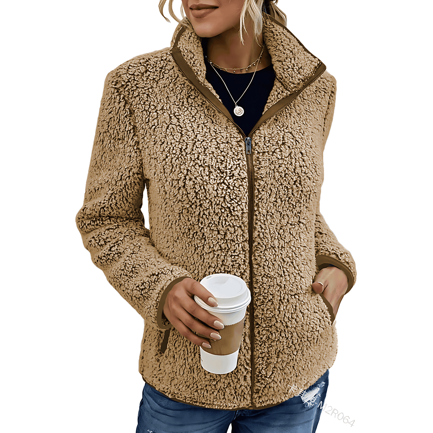 WW | Damen Fluffy Fleece Jacke Hoher Kragen