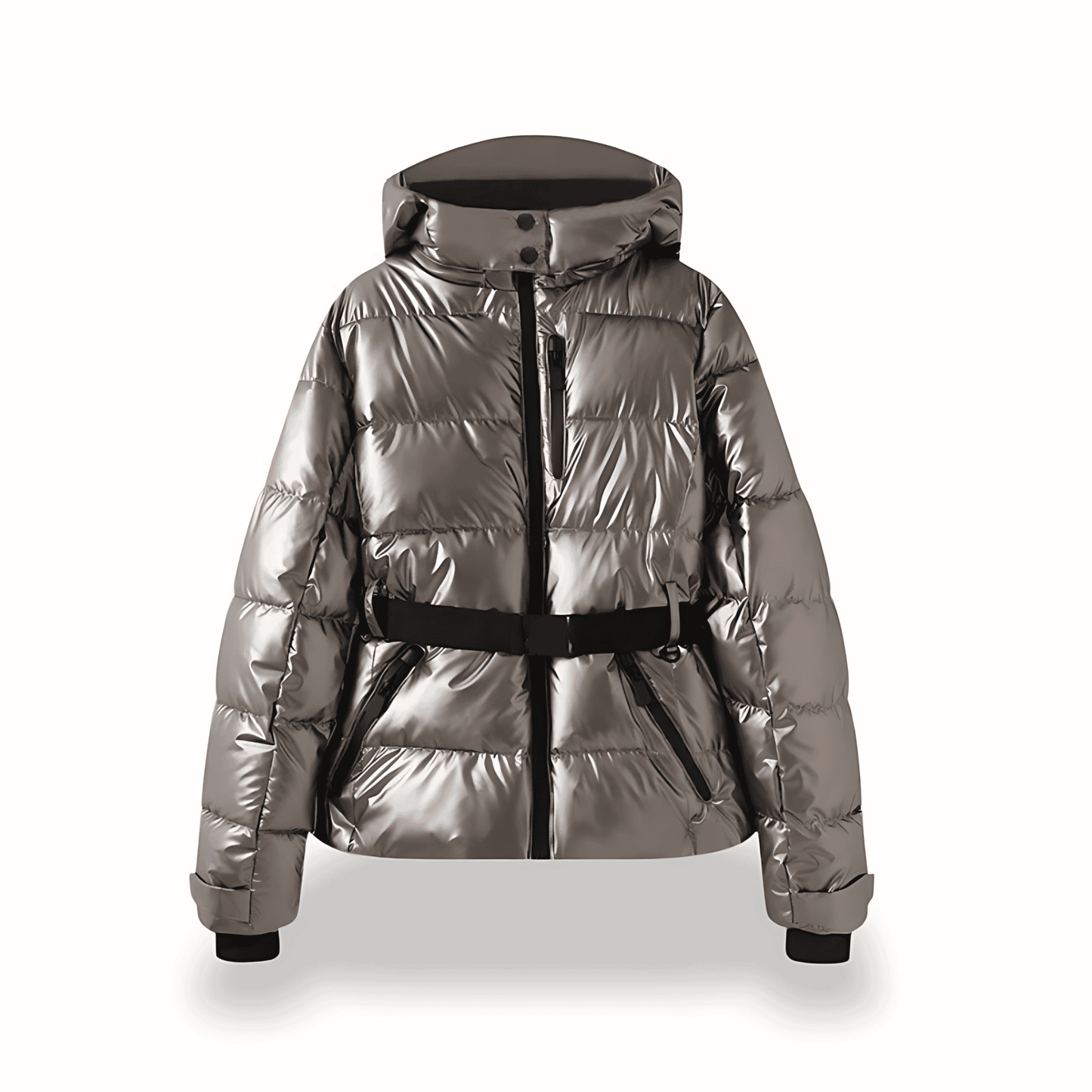 WW | Damen Gepolsterte Daunenjacke mit Kapuze und Gürtel Gemütlicher Stil
