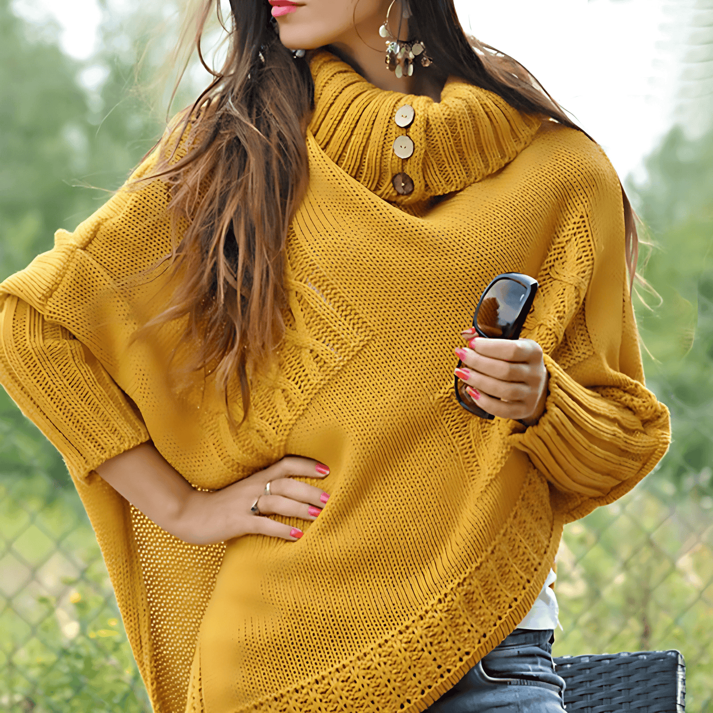 WW | Frauen Strick-Poncho Hoher Kragen Stil