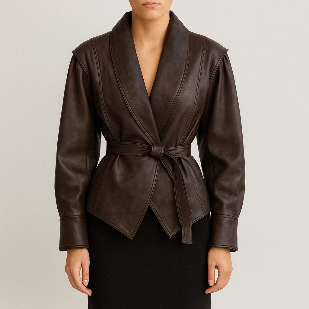 WW | Damen Lederjacke Taillierte Passform mit Gürtel