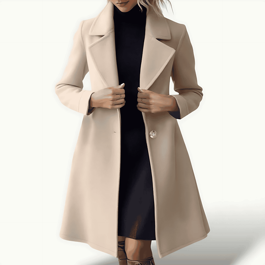 WW | Damen Lange Beige Wintermantel Wollmischung