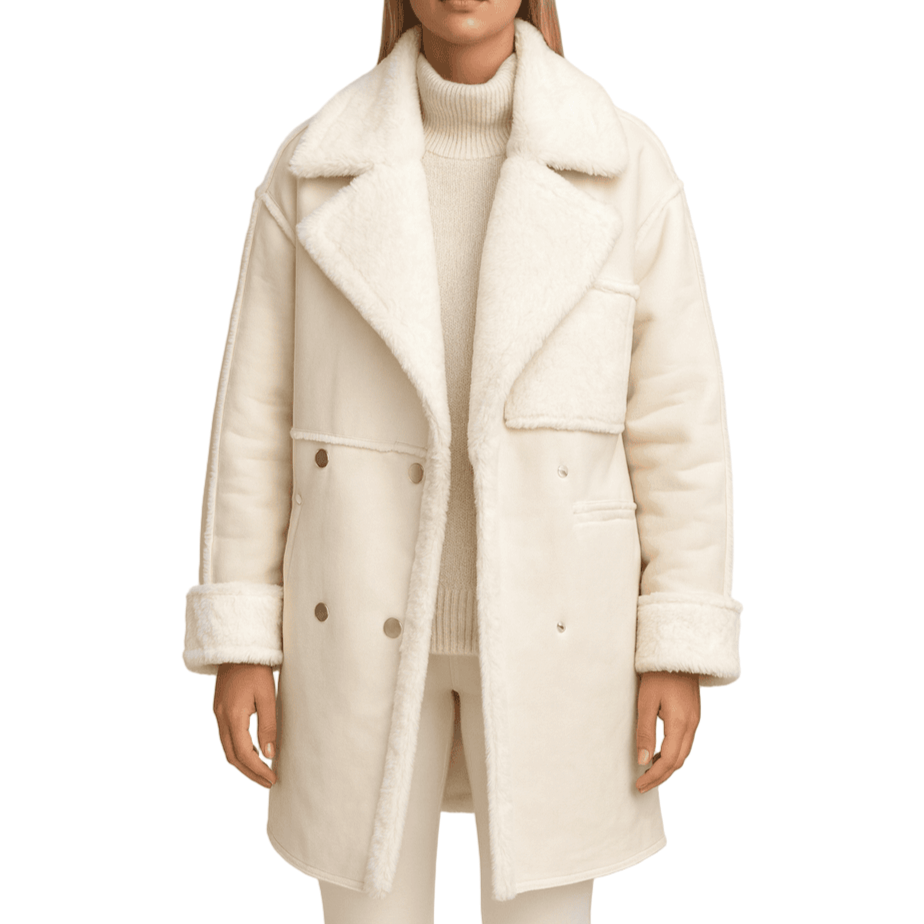 WW | Damen Oversized Fake-Lammfelljacke knielang