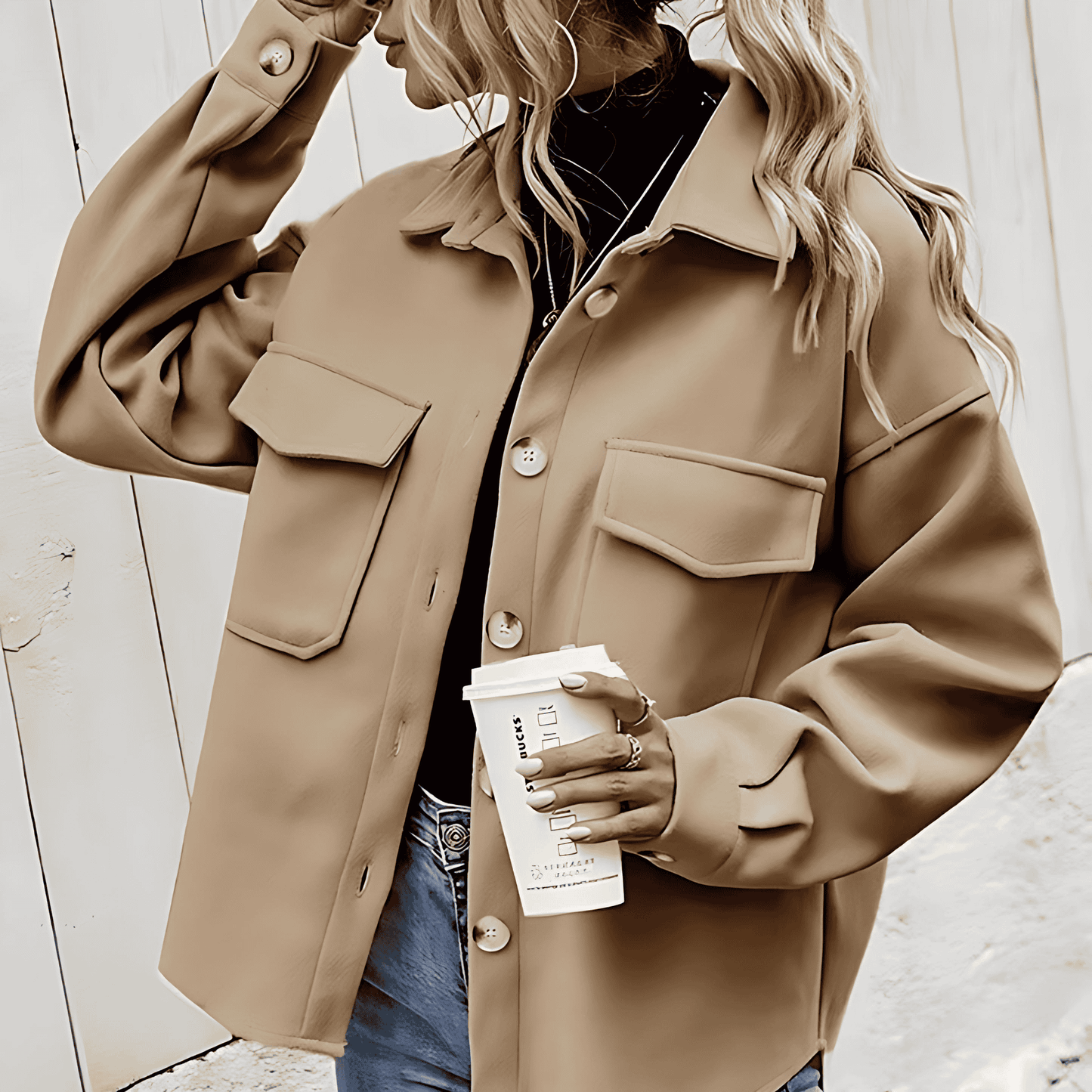WW | Damen Übergröße Jacke mit Taschen & Knöpfen