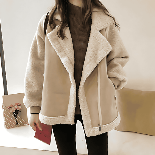 WW | Damen Oversized Wildleder Reißverschlussjacke Cosy Teddy Look