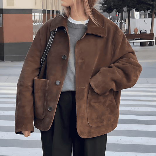 WW | Damen Oversized Teddyjacke mit Knopfschluss