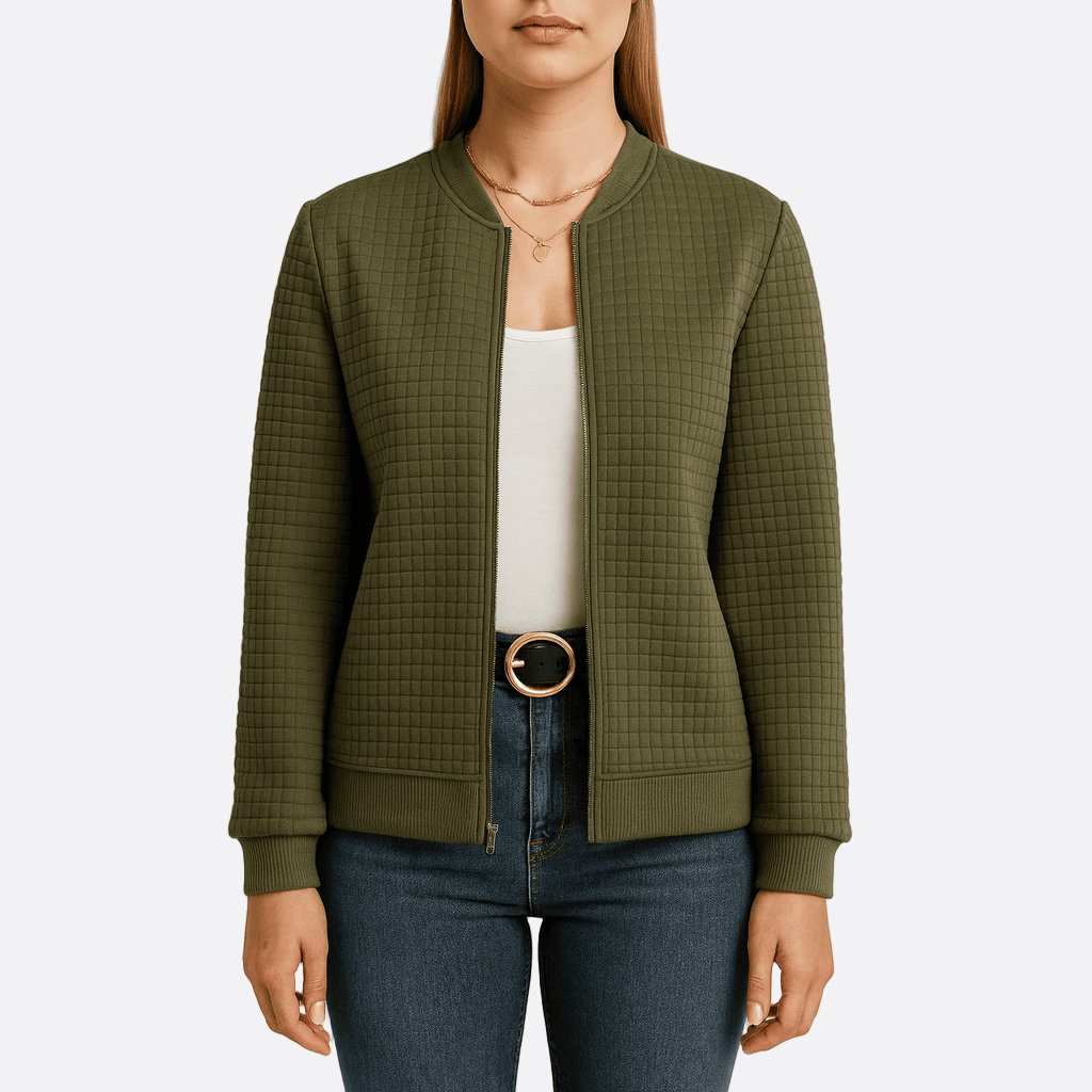 WW | Damen Gequiltete Jacke Relaxed Fit Reißverschluss Vorderseite