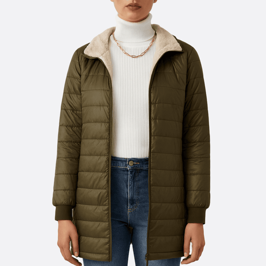 WW | Damen Gequiltete Lange Jacke Lockere Passform