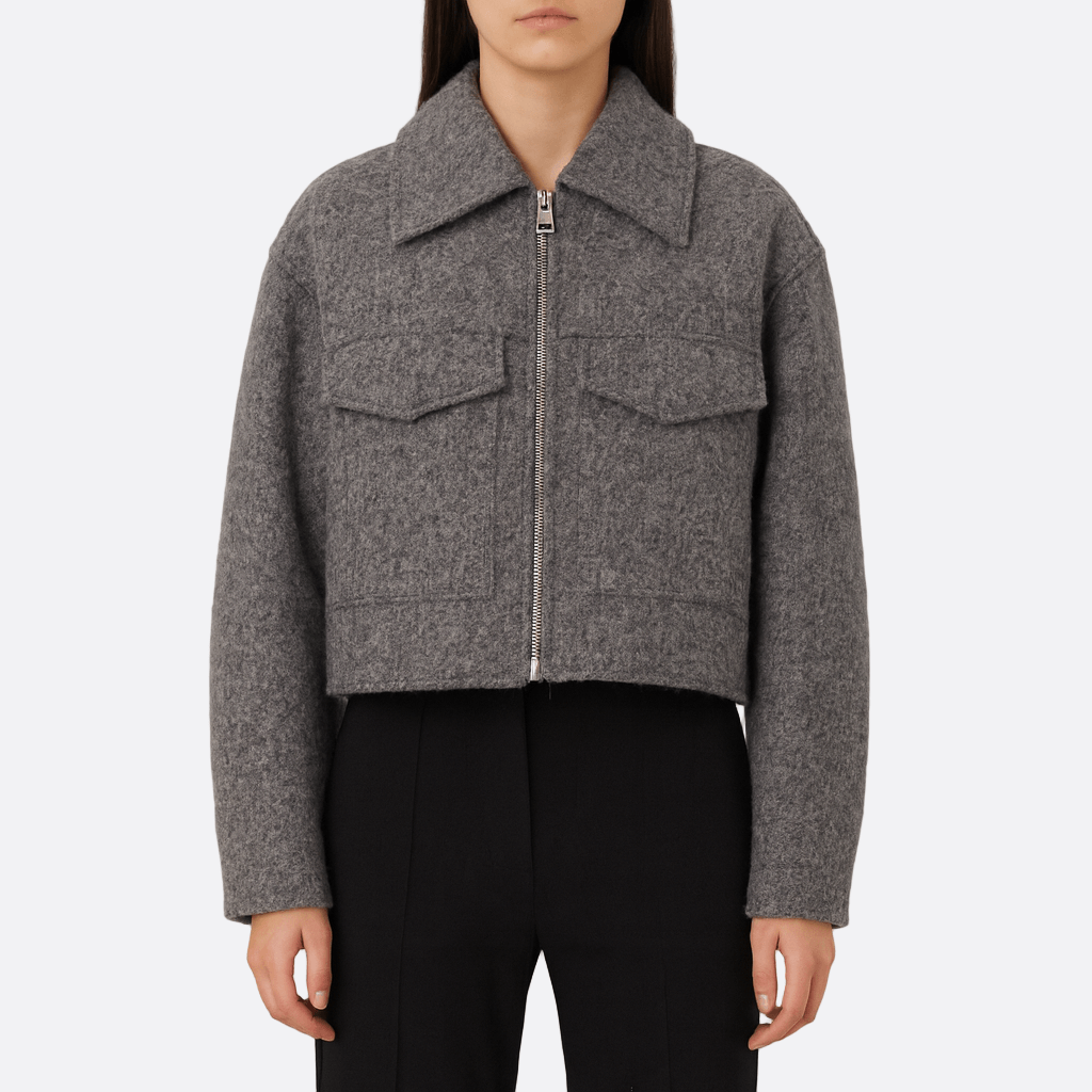 WW | Damen Strukturierte Kurze Jacke Wolle Design
