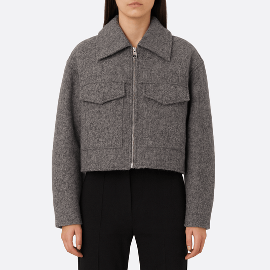 WW | Damen Strukturierte Kurze Jacke Wolle Design