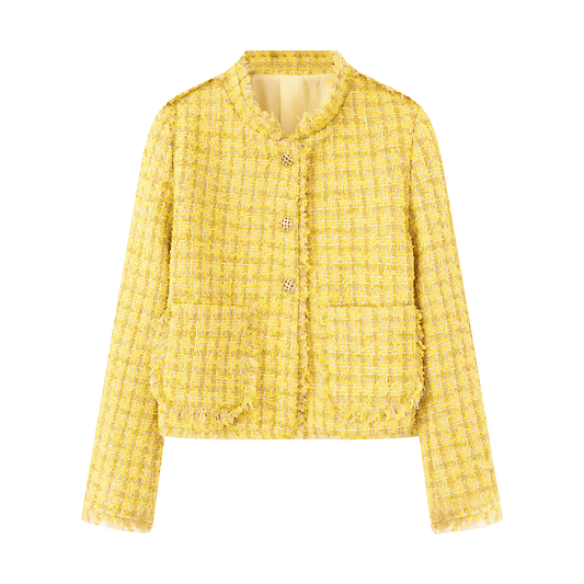WW | Damen Stilvolle Kurze Jacke Strukturiertes Tweed