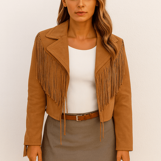 WW | Damen Wildlederjacke Fitted Fransen Taille-Länge