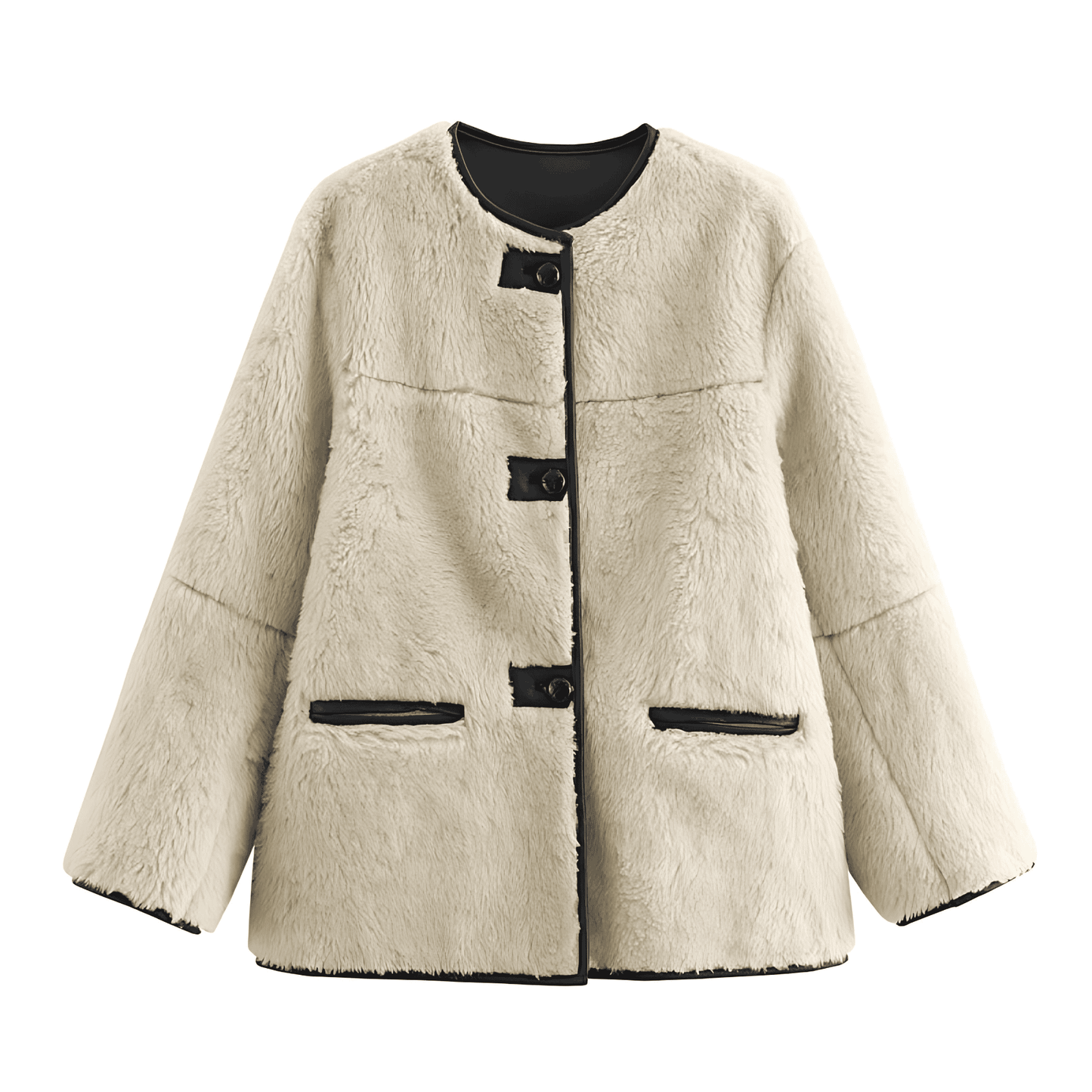 WW | Damen Teddyjacke mit Kontrasttaschen