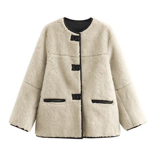 WW | Damen Teddyjacke mit Kontrasttaschen