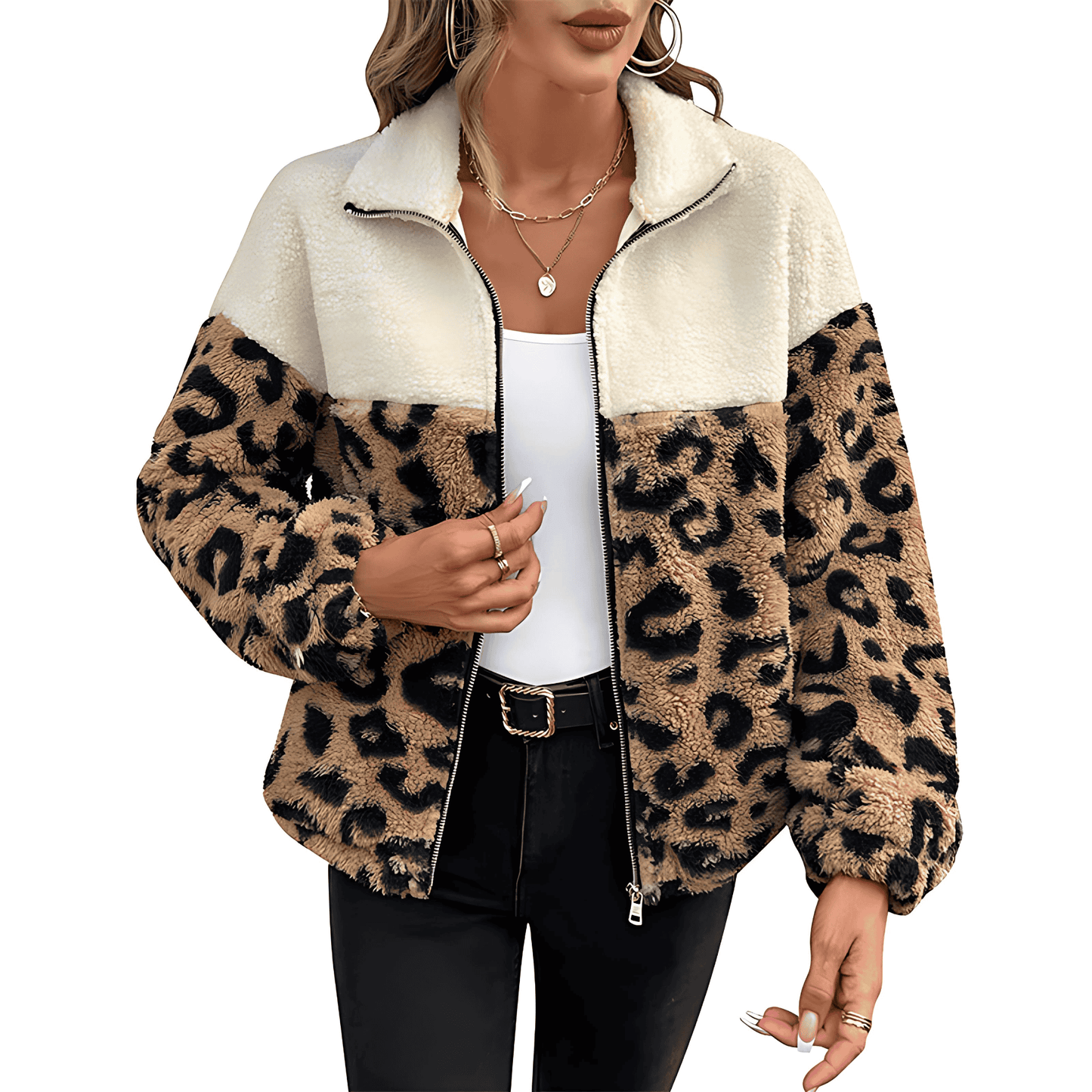 WW | Damen Teddy Jacke Leopardenmuster Stil