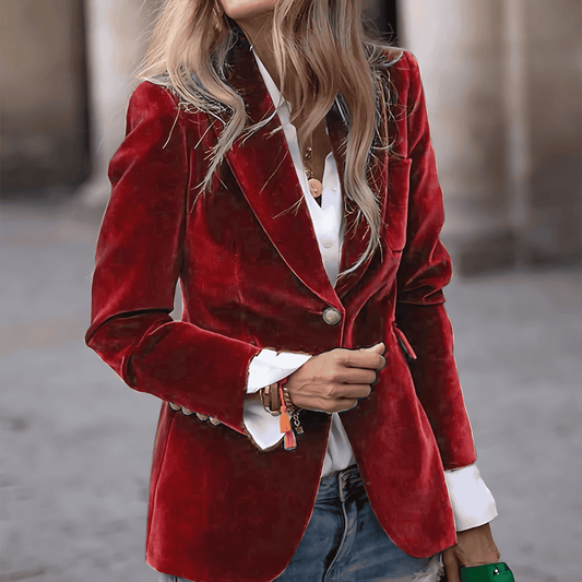 WW | Damen Samt Blazer Goldene Knopfdetails